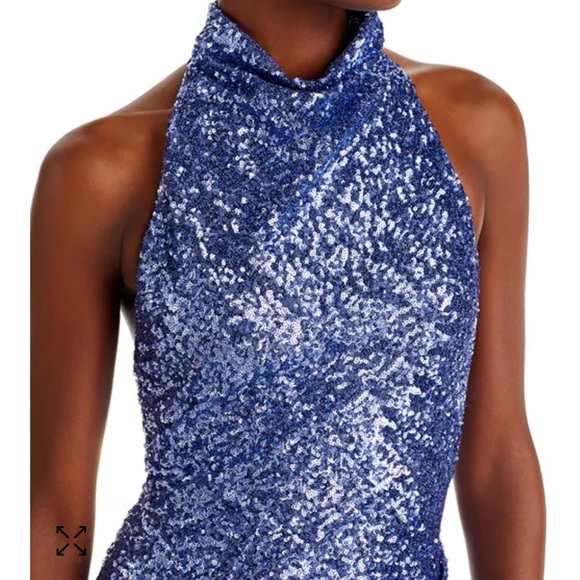 Amanda Uprichard Samba Sequin Halter Midi Dress Gown Medium - Picture 2 of 15